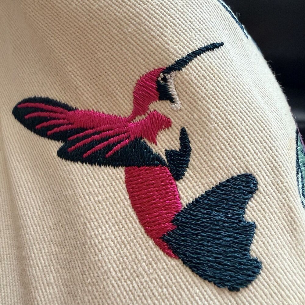 YoungLA Floral Hummingbird Embroidered Baseball Cap Beige Adjustable Cotton Hat - Picture 6 of 15